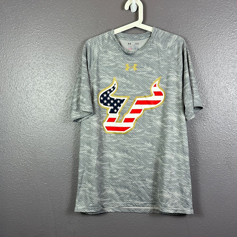Under Armour Mens Shirt Size Large Heat Gear Gray USA Bull
